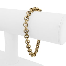 14k Yellow Gold Hollow Ladies Rolo Link Bracelet Italy 7"