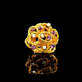 14k Yellow Gold Amethyst and Diamond Woven Ladies Ring Size 6