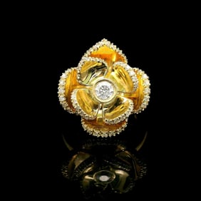 14k Yellow Gold and 0.50cttw Diamond Ladies Floral Ring Size 6.5
