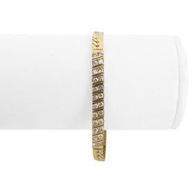 14k Yellow Gold and 1cttw Diamond Herringbone Link Chain Bracelet 6"