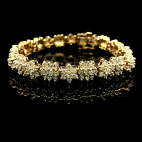 14k Yellow Gold and 5.5cttw Diamond Vintage Snowflake Link Bracelet 7"