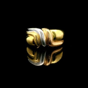 18k Tri Tone Gold Ladies Fancy Band Ring Size 5.75