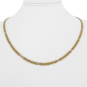 18k Two Tone Gold Hollow Fancy Figarucci Link Chain Necklace Italy 19"