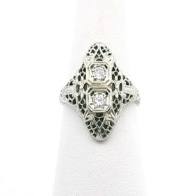 18k White Gold and Diamond Ladies Vintage Filigree Ring Size 5.75