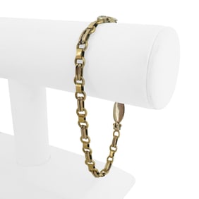 18k Yellow and White Gold Vintage Fancy Link Bracelet Italy 8.75"