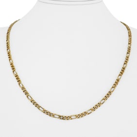 18k Yellow Gold Solid Figaro Link Chain Necklace Italy 20"