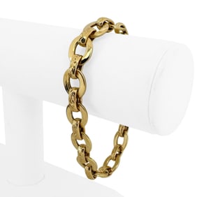 18k Yellow Gold Hollow Ladies Fancy Oval Link Bracelet Italy 8"
