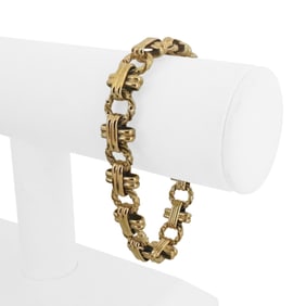 18k Yellow Gold Ladies Vintage Fancy Link Bracelet Italy 7.75"