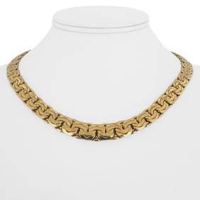 18k Yellow Gold Thick Graduated Flattened Curb Link Necklace Italy 17.5"