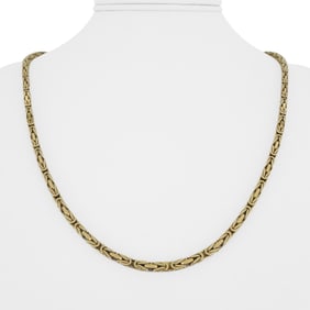 18k Yellow Gold Solid Squared Byzantine Link Chain Necklace Italy 22"