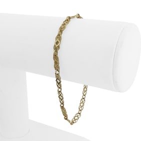 18k Yellow Gold Ladies Thin Fancy Link Bracelet Italy 7.25"
