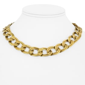 18k Yellow Gold Ladies Double Curb Link Chain Necklace Italy 16"