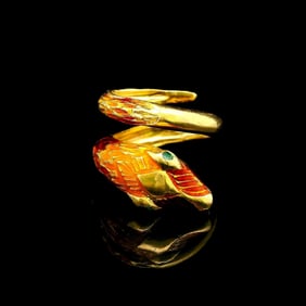 18k Yellow Gold Solid Vintage Coil Snake Ring Italy Size 1.5