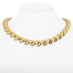 18k Yellow Gold Heavy Ladies San Marco Link Necklace Italy 17"