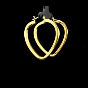 18k Yellow Gold Hollow Light Large Heart Hoop Earrings Italy 1.75"