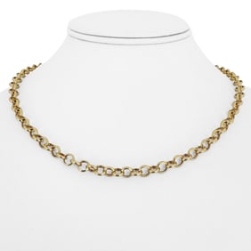 18k Yellow Gold Hollow Light Rolo Link Chain Necklace 17.5"