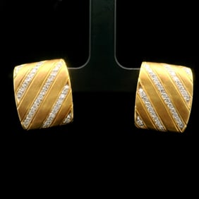 18k Yellow Gold and 0.65cttw Diamond Solid Vintage Huggie Earrings