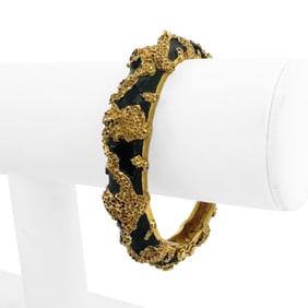 Jack Gutschneider 14k Yellow Gold & Enamel Vintage Heavy Bangle Bracelet 6.5"