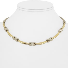 14k Yellow and White Gold Ladies X Station link Necklace Turkey 16"