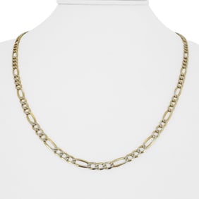 14k Yellow and White Gold Diamond Cut Figaro Link Chain Necklace 20"