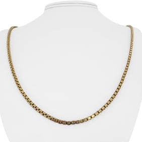 14k Yellow Gold Polished Squared Box Link Chain Necklace 24"