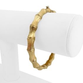 14k Yellow Gold Solid Satin Finish Bamboo Bangle Bracelet 6.85"