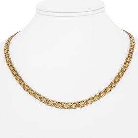 14k Yellow Gold Solid Vintage Bismark Link Necklace Italy 18"