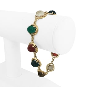 14k Yellow Gold Vintage Multi Stone Scarab Link Bracelet 7.25"
