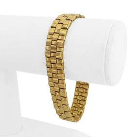14k Yellow Gold Heavy Ladies Basket Weave Link Bracelet Italy 7.5"