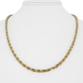 14k Yellow Gold Solid Diamond Cut Rope Chain Necklace 20"