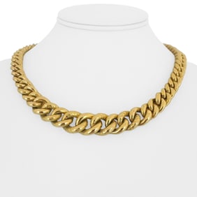 14k Yellow Gold Vintage Graduated Thick Curb Link Chain Necklace Italy 17.5"