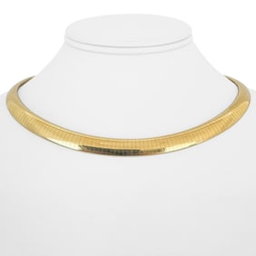 14k Yellow Gold Solid Heavy Omega Link Necklace Italy 16"
