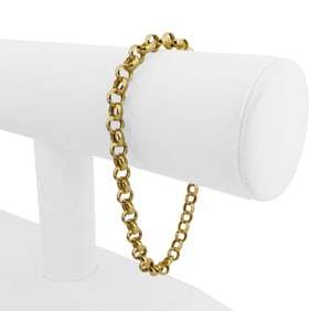 14k Yellow Gold Hollow Light Rolo Link Bracelet Italy 7.75"