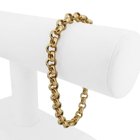 14k Yellow Gold Hollow Light Rolo Link Bracelet Italy 8"