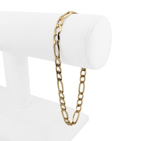 14k Yellow Gold Semi Solid Men's Figaro Link Bracelet 9"