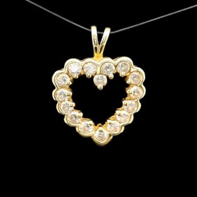 14k Yellow Gold and 1cttw Diamond Heart Pendant