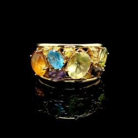 14k Yellow Gold and Multi Gemstone Ladies Band Ring Size 6.75
