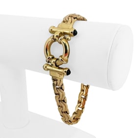 14k Yellow Gold and Onyx Thick Double Curb Link Bracelet 7.5"