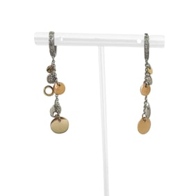 18k Tri Tone Gold and Diamond Circle Drop Dangle Earrings 1.8"
