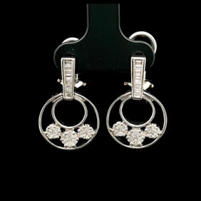 18k White Gold and 1cttw Diamond Fancy Drop Dangle Earrings 1"