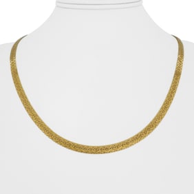 18k Yellow Gold Solid Vintage Patterned Herringbone Necklace Italy 20"