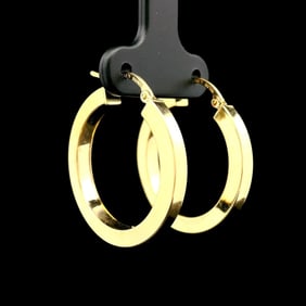 18k Yellow Gold Hollow Polished Milor Squared Hoop Earrings Italy 1.15"