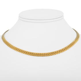 18k Yellow Gold Solid Thick Herringbone Link Necklace Italy 15.5"
