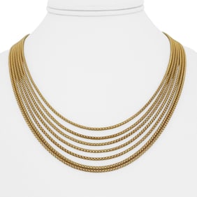 18k Yellow Gold UnoAErre Vintage Seven Strand Popcorn Necklace Italy 17.5"
