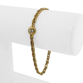 18k Yellow Gold and 0.45ct Bezel Set Diamond Fancy Curb Link Bracelet 7.5"