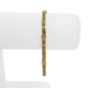 18k Yellow Gold and 0.70cttw Bezel Set Diamond Curb Link Station Bracelet 7.75"