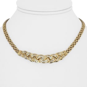 18k Yellow Gold and 1cttw Baguette Diamond Panther Link Necklace 15"