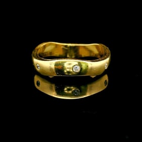 18k Yellow Gold and Diamond Curved Band Ring Italy Size 6