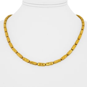 24k Pure Yellow Gold Diamond Cut Barrel Link Chain Necklace 18"