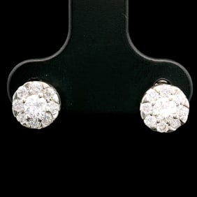 14k White Gold and 0.45cttw Diamond Cluster Stud Earrings